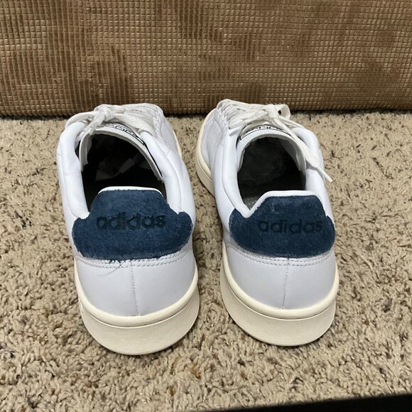 Adidas Advantage Clean White Leather Sneakers With Navy Heel Accent mens 12 - Picture 10 of 14